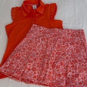 Orange/Coral Golf  Sleeveless Shirt and Ocean Themed Skort Size XS